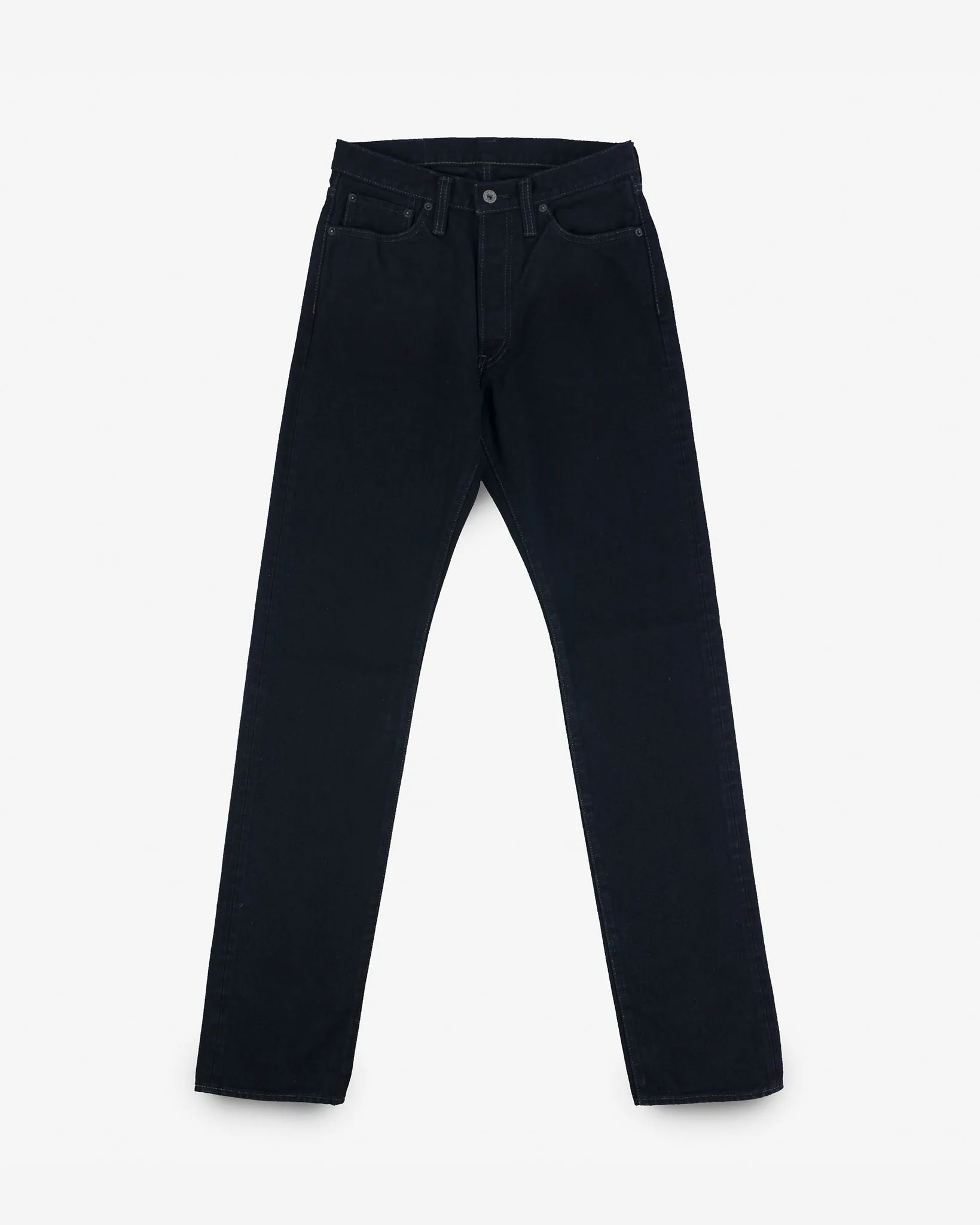 14oz Broken Twill Selvedge Denim Relaxed Tapered Cut Jeans - Indigo Overdyed Black sold by Iron Heart