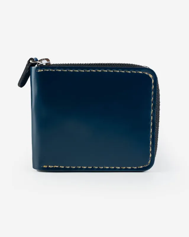Zip-Secured Shell Cordovan Wallet - Navy Blue sold by Iron Heart