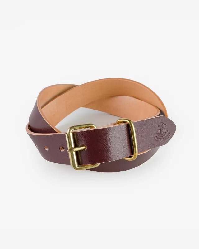 OGL Single Prong Brass Roller Buckle Leather Belt - Hand Dyed Brown made by Iron Heart