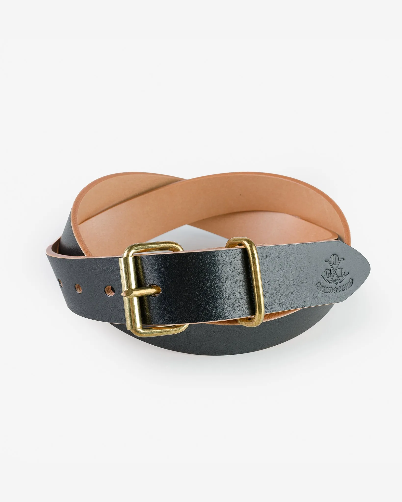 OGL Single Prong Brass Roller Buckle Leather Belt - Hand Dyed Black sold by Iron Heart