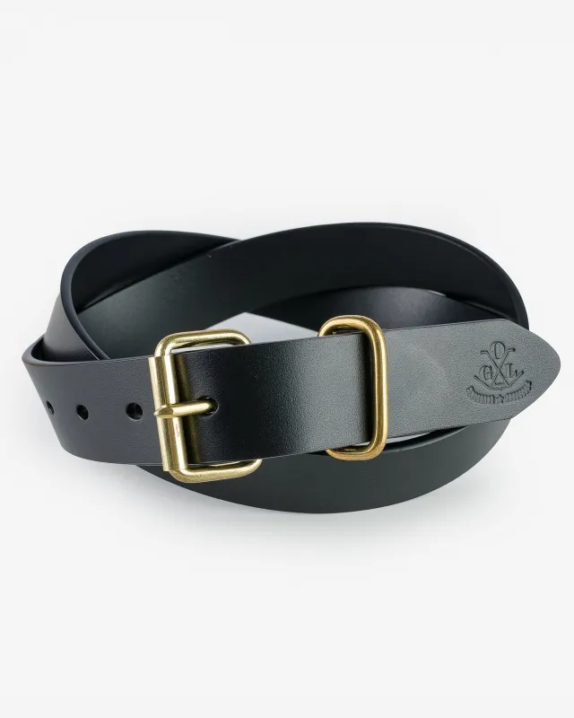 OGL Single Prong Brass Roller Buckle Leather Belt - Full Dyed Black sold by Iron Heart