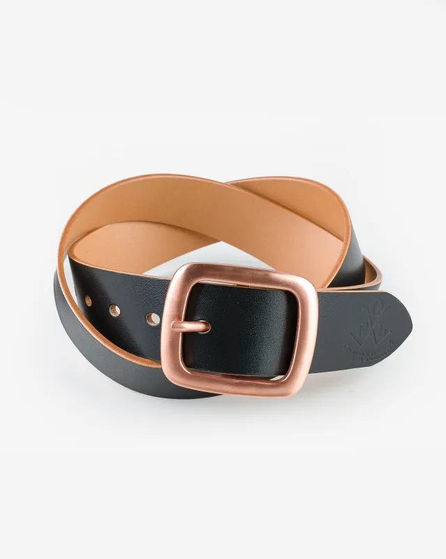 OGL Single Prong Copper Garrison Buckle Leather Belt - Hand Dyed Black sold by Iron Heart