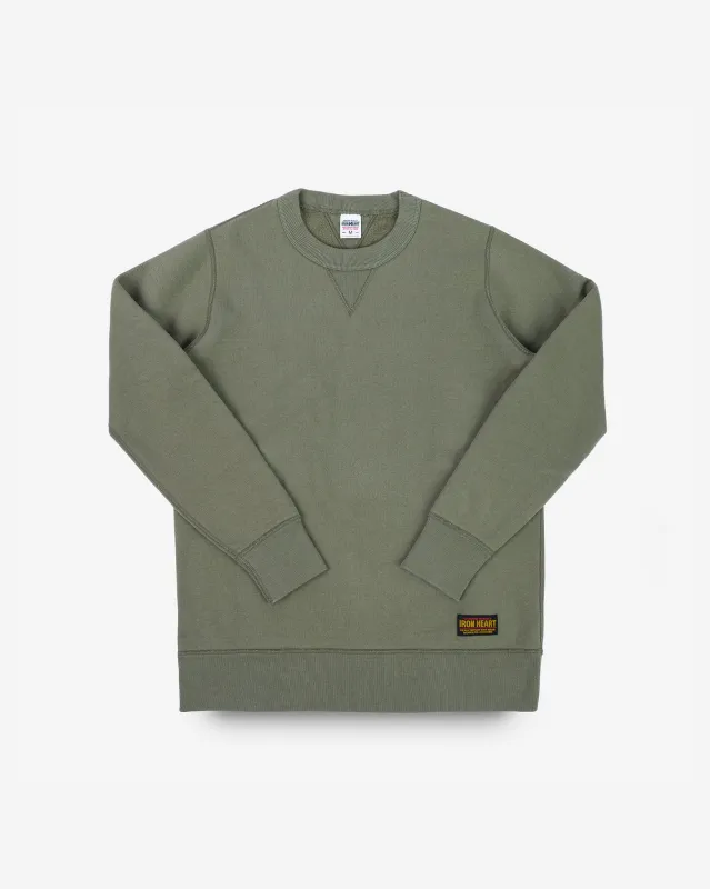 14oz Ultra Heavyweight Loopwheel Cotton Crew Neck Sweat - Olive sold by Iron Heart