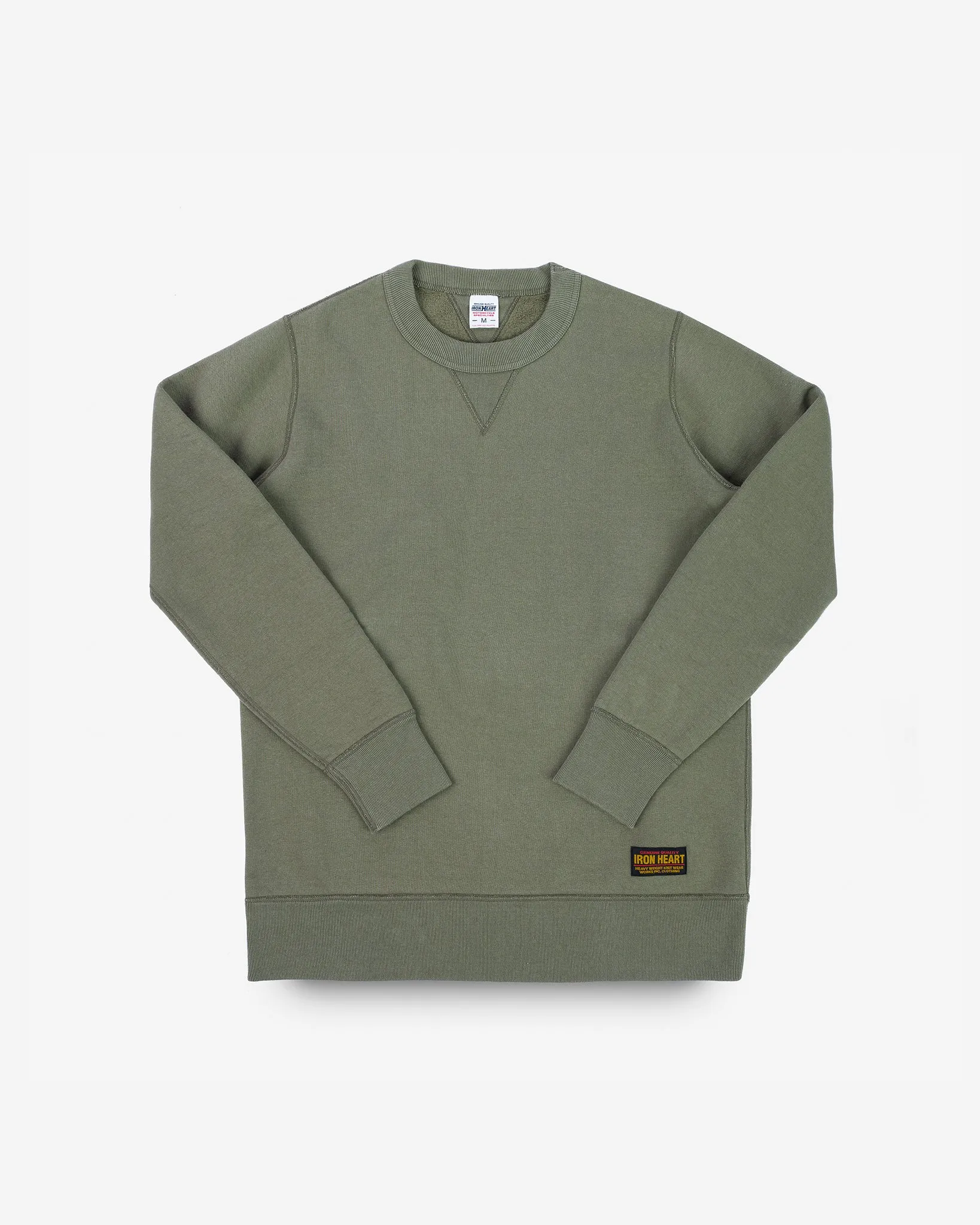 14oz Ultra Heavyweight Loopwheel Cotton Crew Neck Sweat - Olive sold by Iron Heart