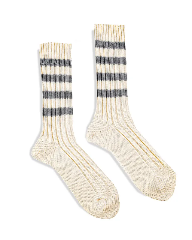 Decka Heavyweight Socks / Stripes - Ivory x Grey made by Iron Heart
