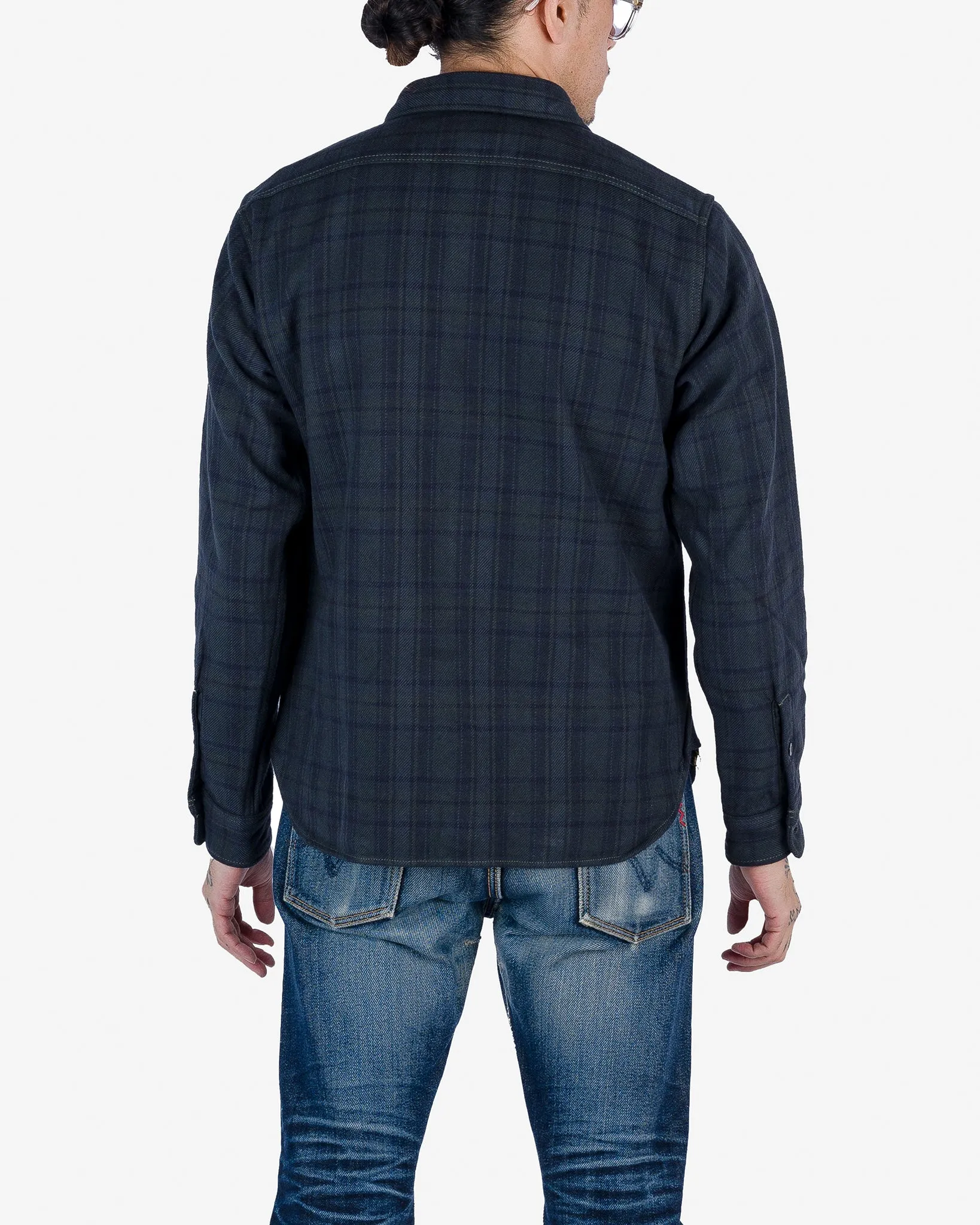 Ultra Heavy Flannel Tartan Check Work Shirt - Green Overdyed Black sold by Iron Heart product image thumbnail 3