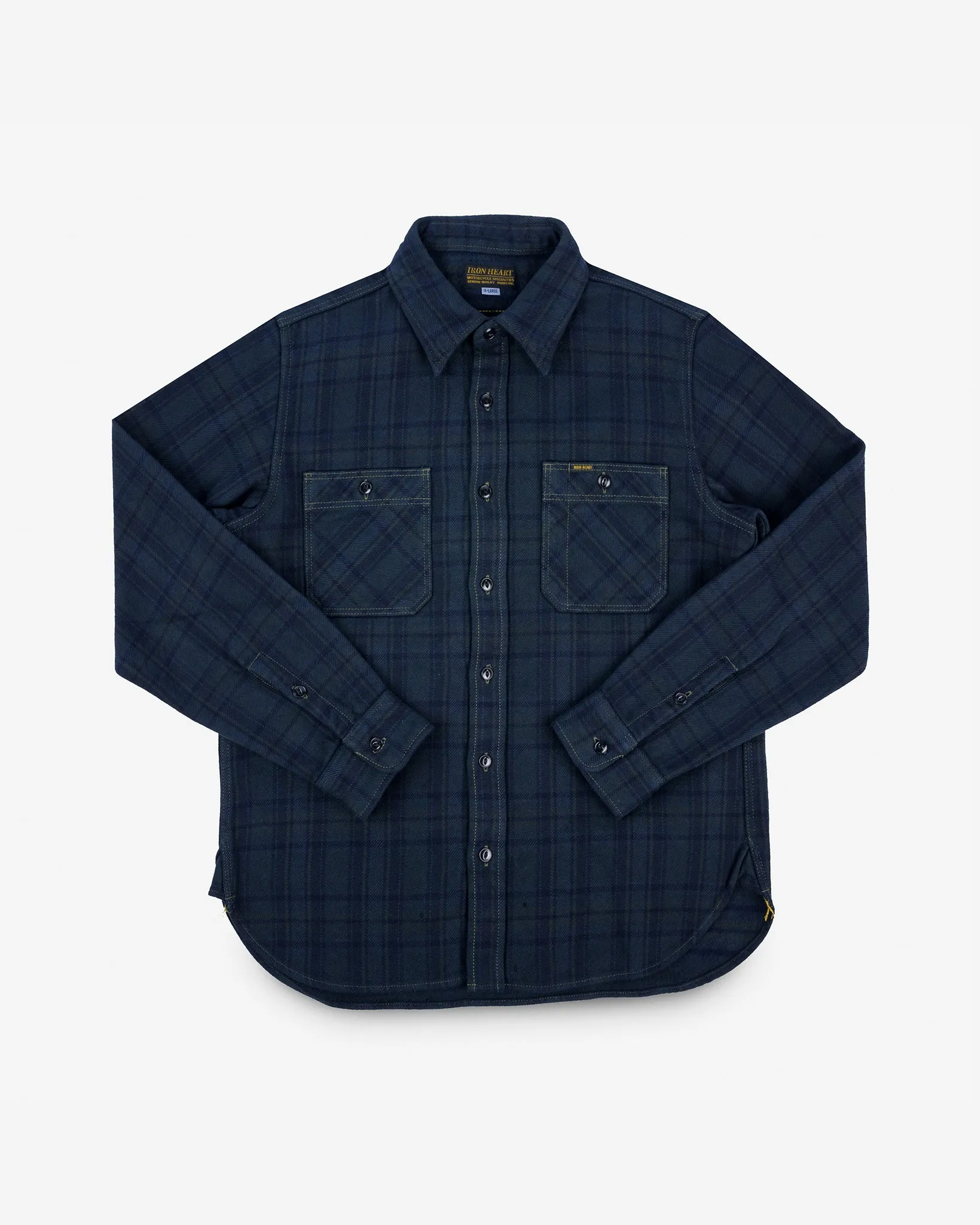 Ultra Heavy Flannel Tartan Check Work Shirt - Green Overdyed Black sold by Iron Heart