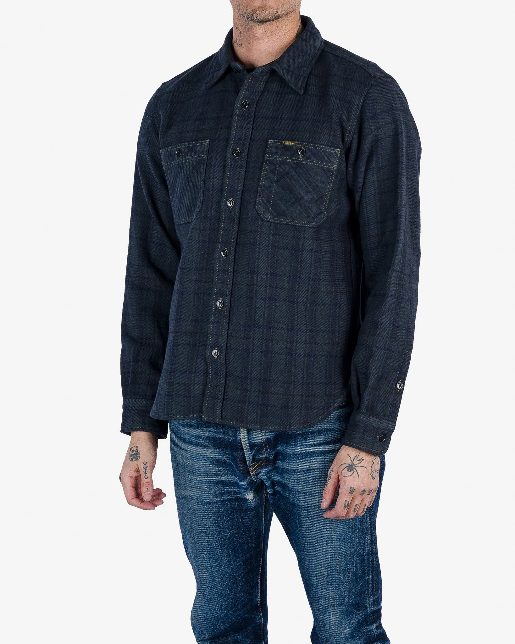 Ultra Heavy Flannel Tartan Check Work Shirt - Green Overdyed Black sold by Iron Heart product image thumbnail 2