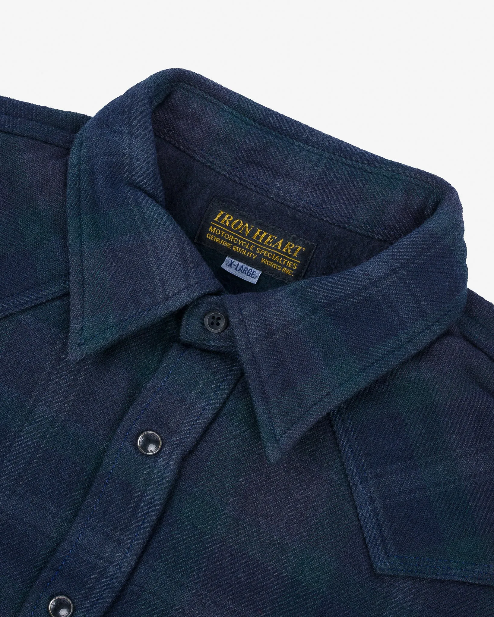 Ultra Heavy Flannel Crazy Check Western Shirt - Navy Overdyed Black sold by Iron Heart product image thumbnail 5