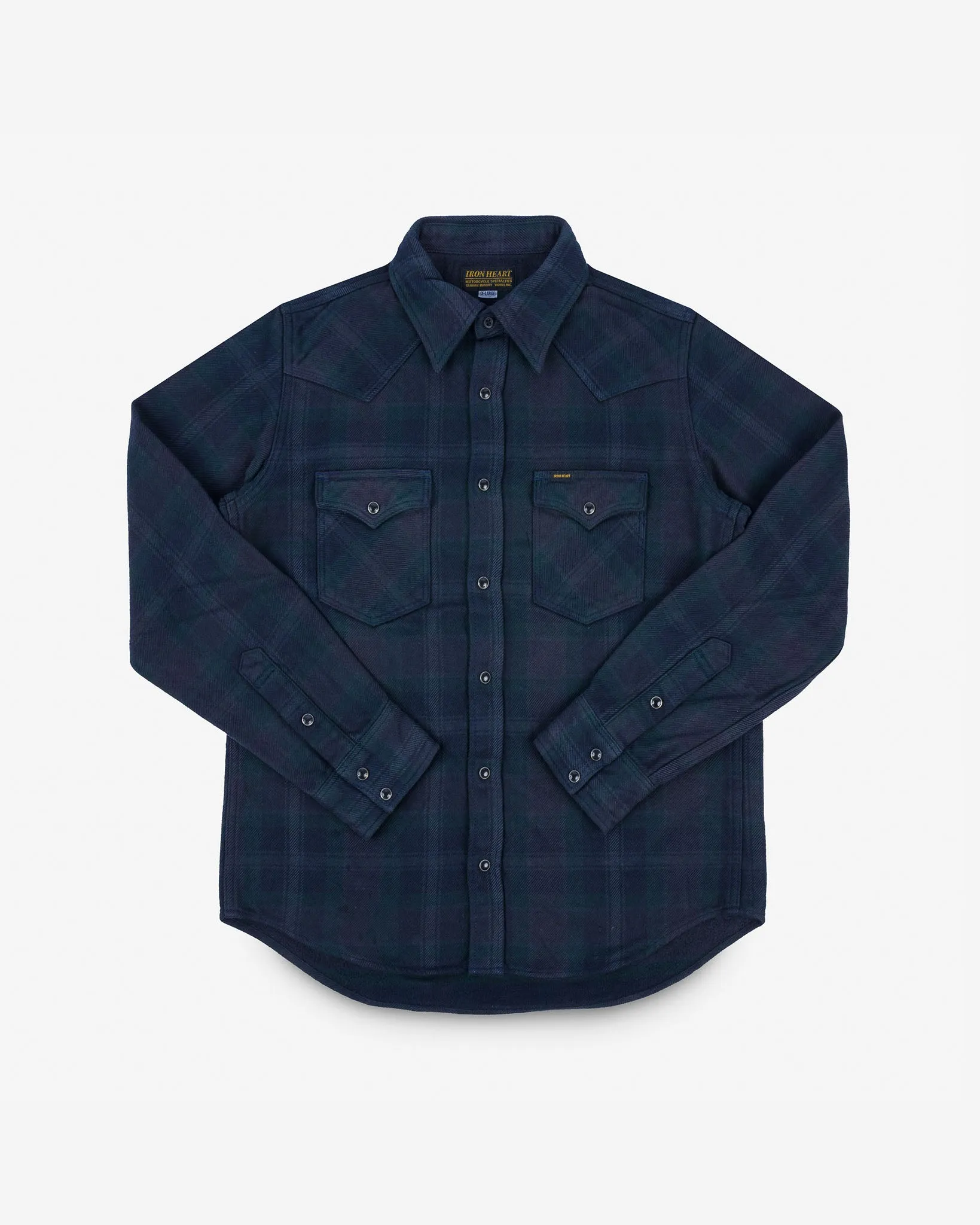 Ultra Heavy Flannel Crazy Check Western Shirt - Navy Overdyed Black sold by Iron Heart