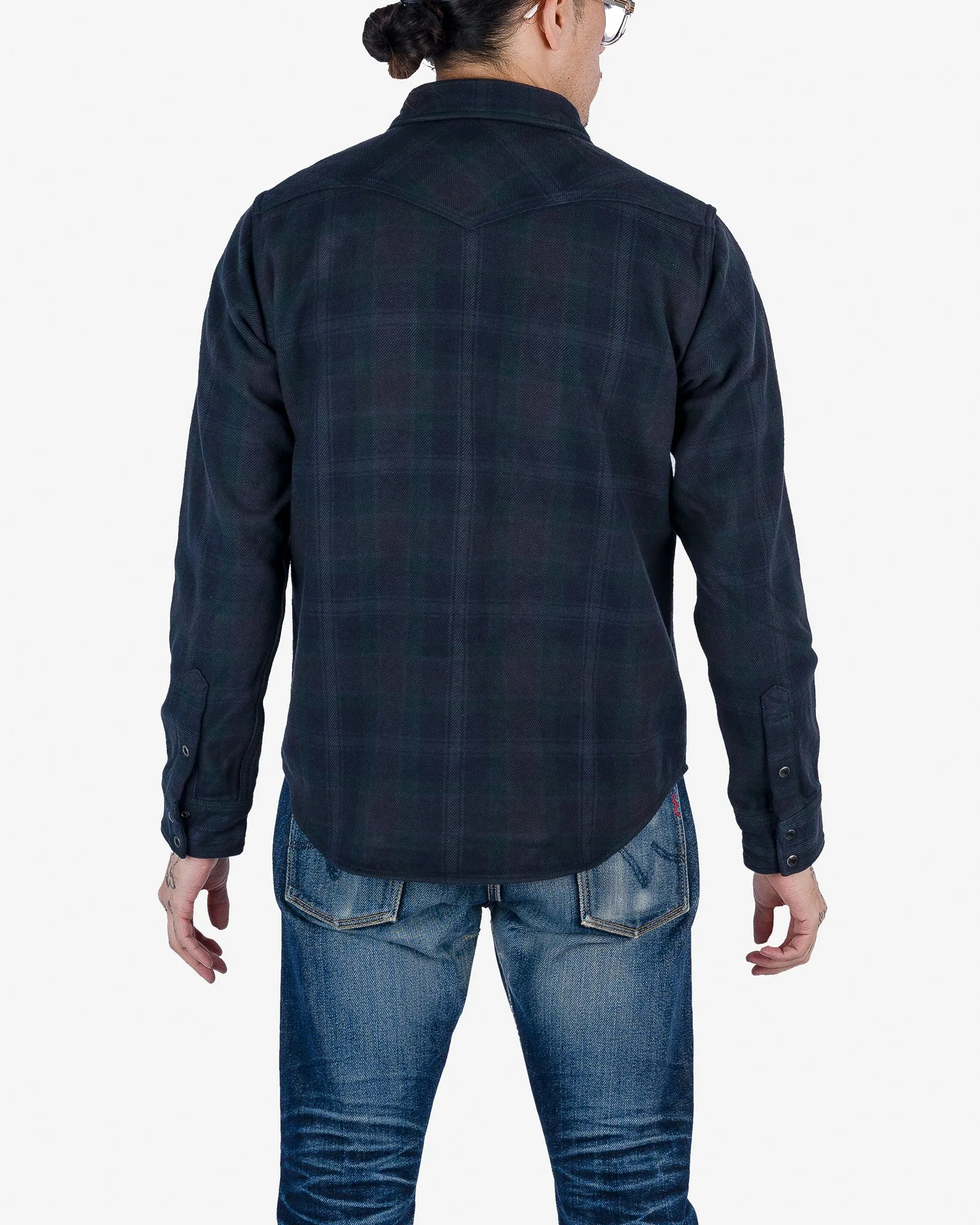 Ultra Heavy Flannel Crazy Check Western Shirt - Navy Overdyed Black sold by Iron Heart product image thumbnail 3