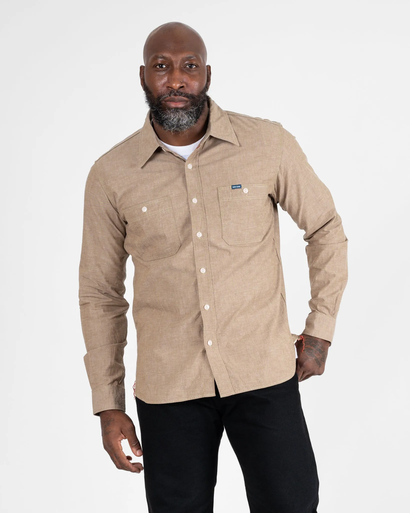 10oz Selvedge Chambray Work Shirt - Khaki sold by Iron Heart product image thumbnail 2