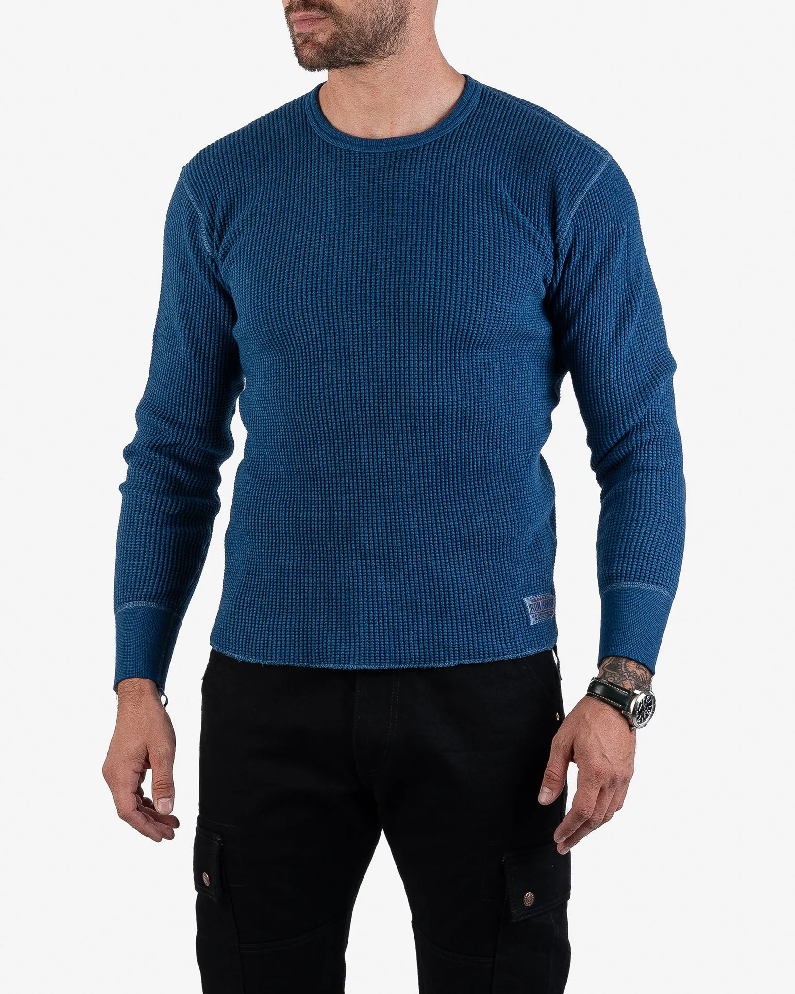 Waffle Knit Long Sleeved Crew Neck Thermal Top - Indigo Dyed sold by Iron Heart product image thumbnail 2