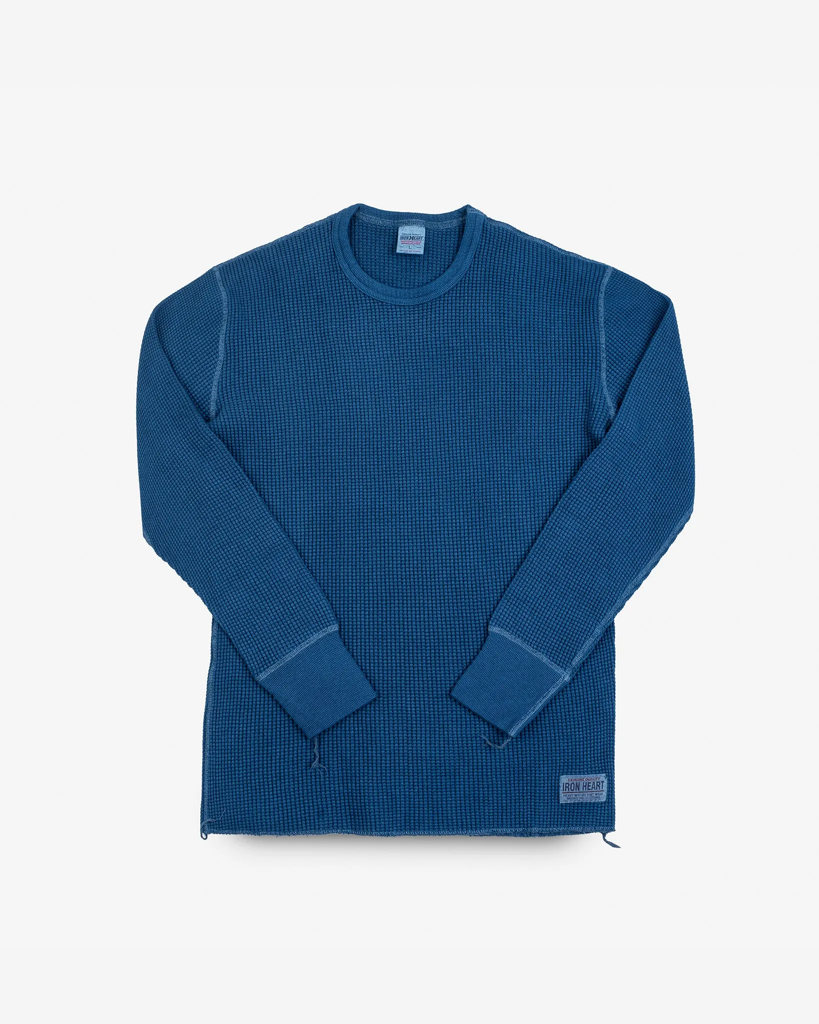 Waffle Knit Long Sleeved Crew Neck Thermal Top - Indigo Dyed sold by Iron Heart