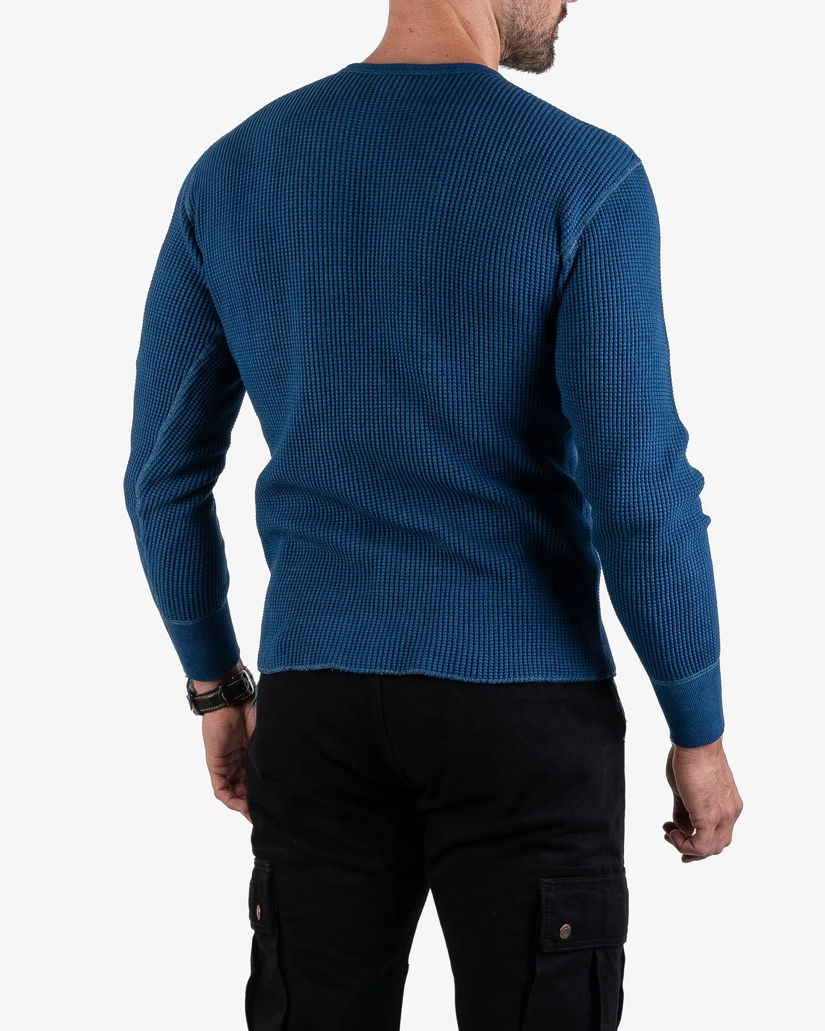 Waffle Knit Long Sleeved Crew Neck Thermal Top - Indigo Dyed sold by Iron Heart product image thumbnail 3