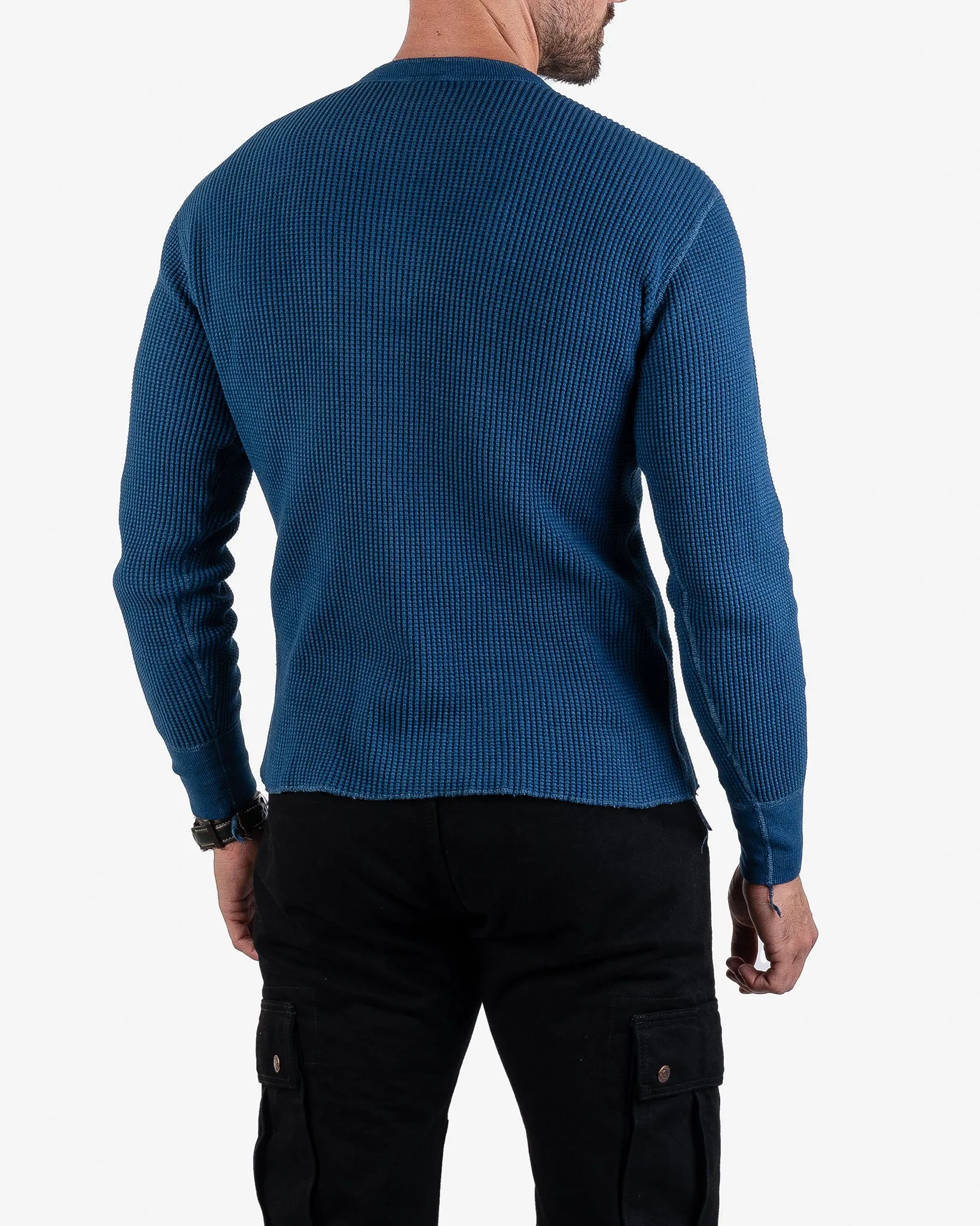 Waffle Knit Long Sleeved Thermal Henley - Indigo Dyed sold by Iron Heart product image thumbnail 3