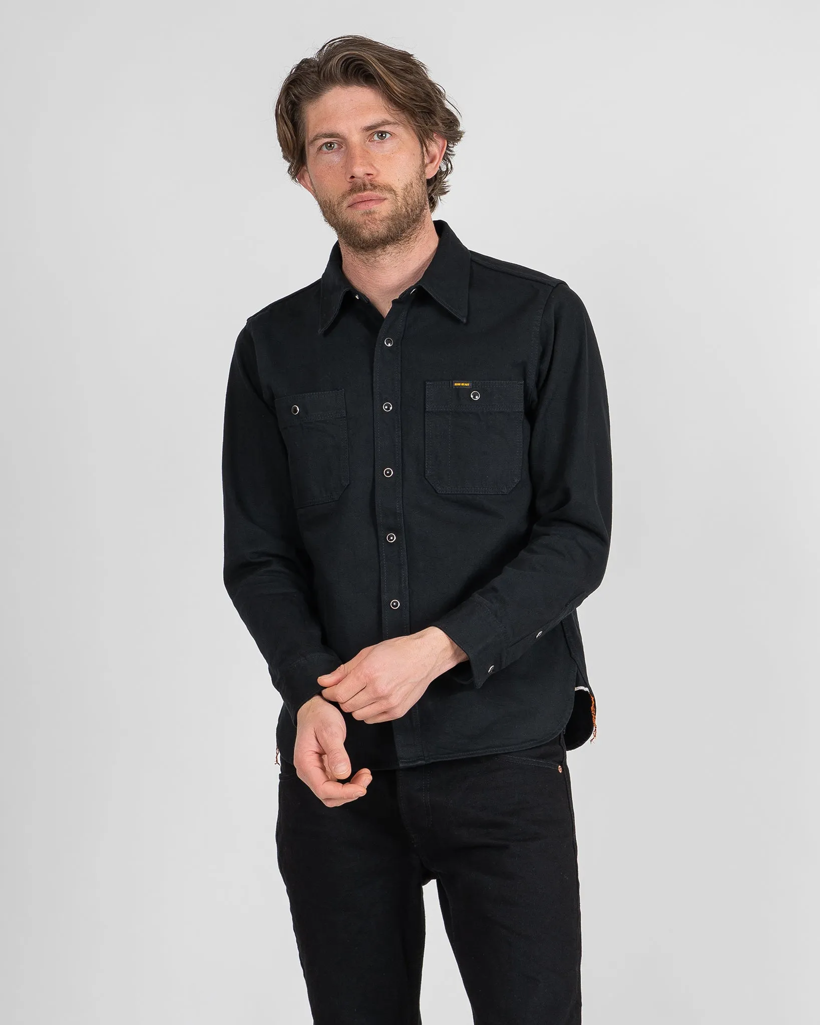 12oz Selvedge Denim Work Shirt With Snaps - Superblack sold by Iron Heart product image thumbnail 2