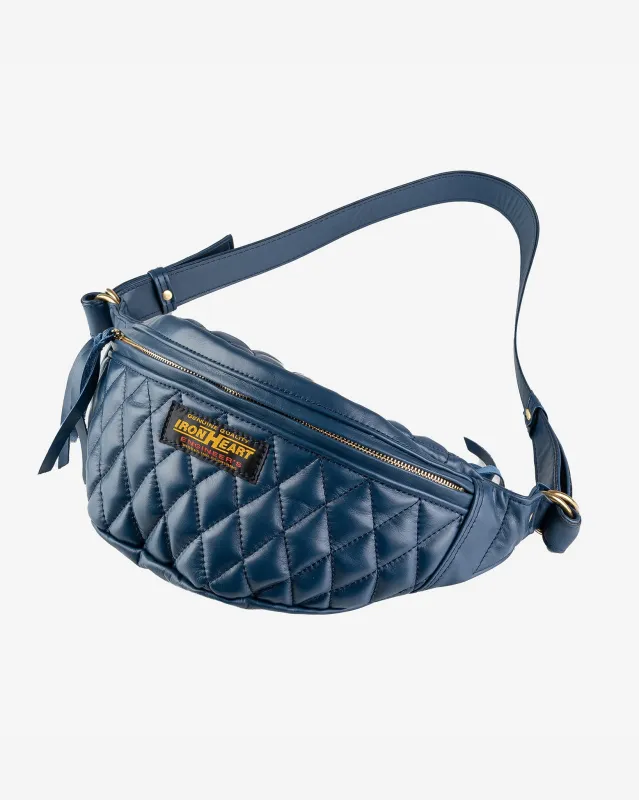 Diamond Stitched Leather Waist Bag - Navy made by Iron Heart