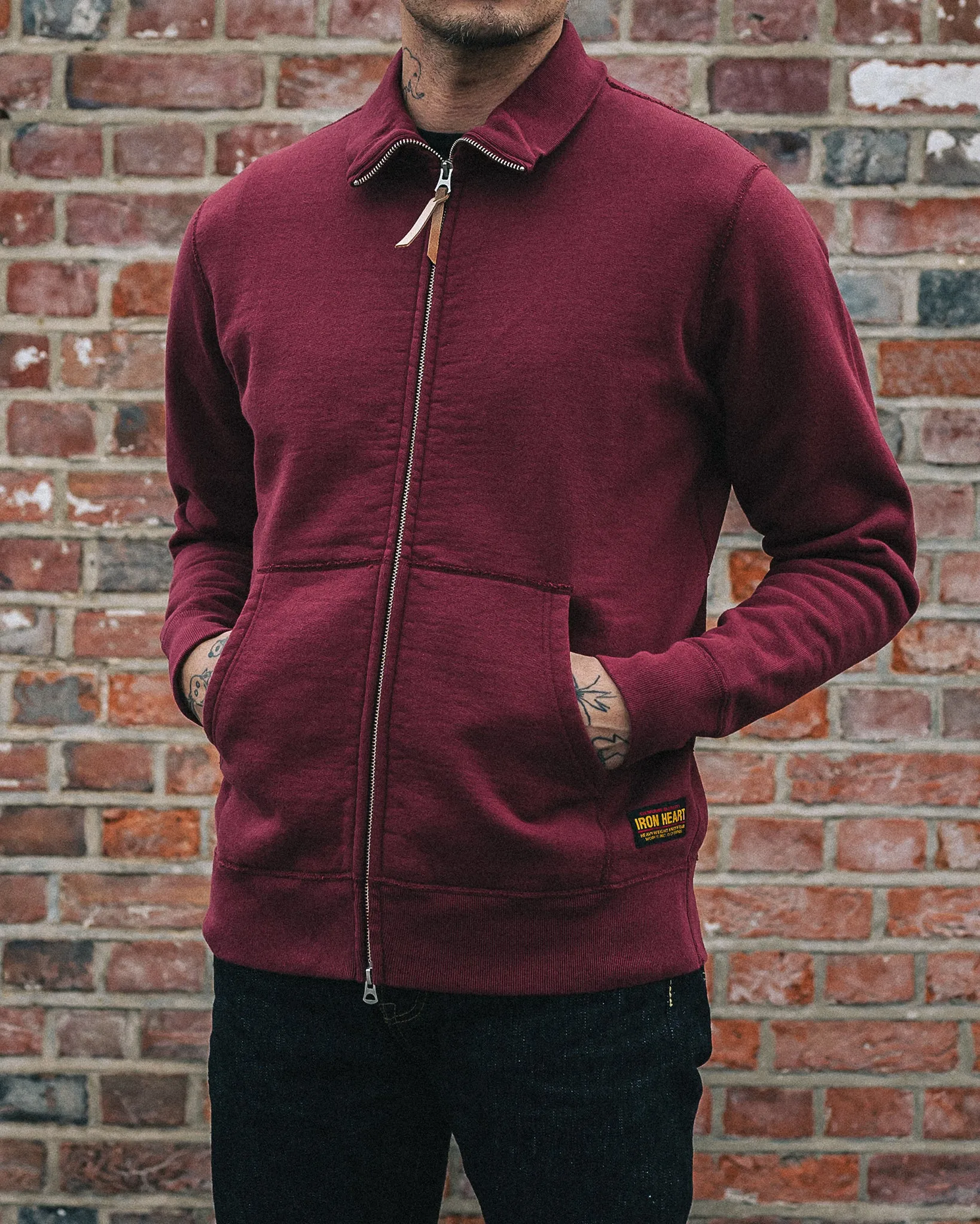 14oz Ultra Heavyweight Loopwheel Cotton Zip Up Sweater - Burgundy sold by Iron Heart product image thumbnail 4