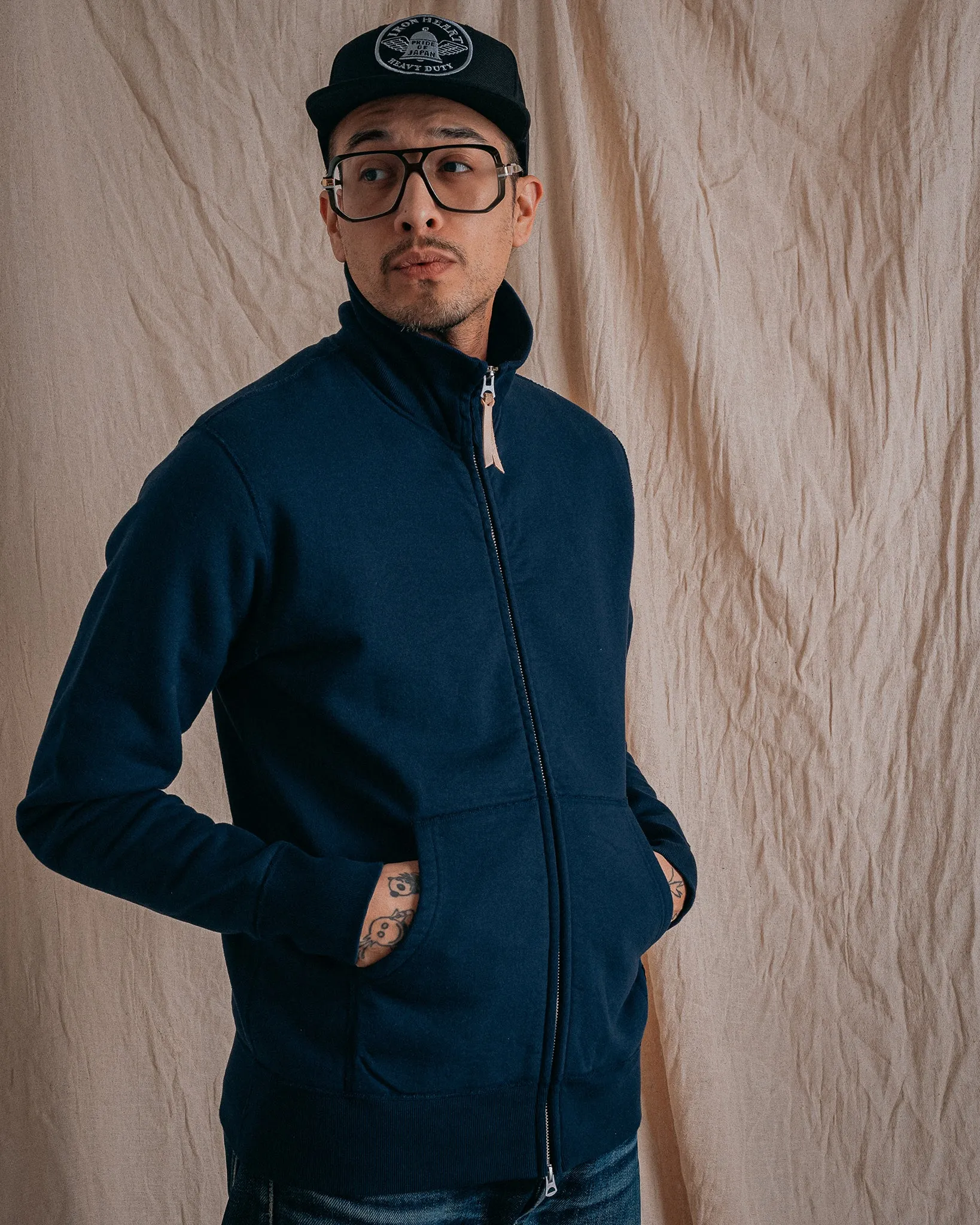 14oz Ultra Heavyweight Loopwheel Cotton Zip Up Sweater - Navy sold by Iron Heart product image thumbnail 5
