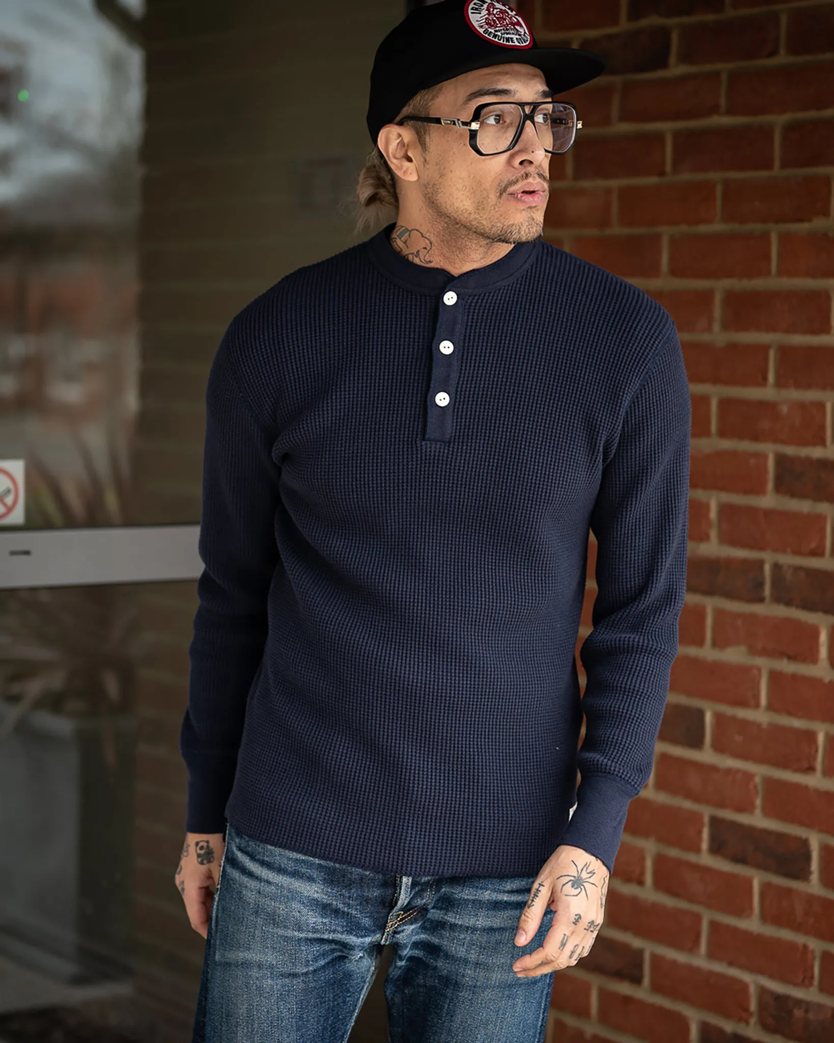 Waffle Knit Long Sleeved Thermal Henley - Navy sold by Iron Heart product image thumbnail 4