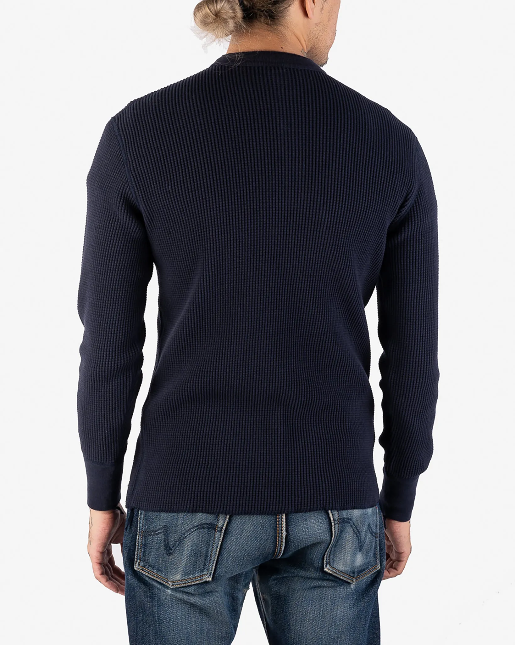 Waffle Knit Long Sleeved Thermal Henley - Navy sold by Iron Heart product image thumbnail 3