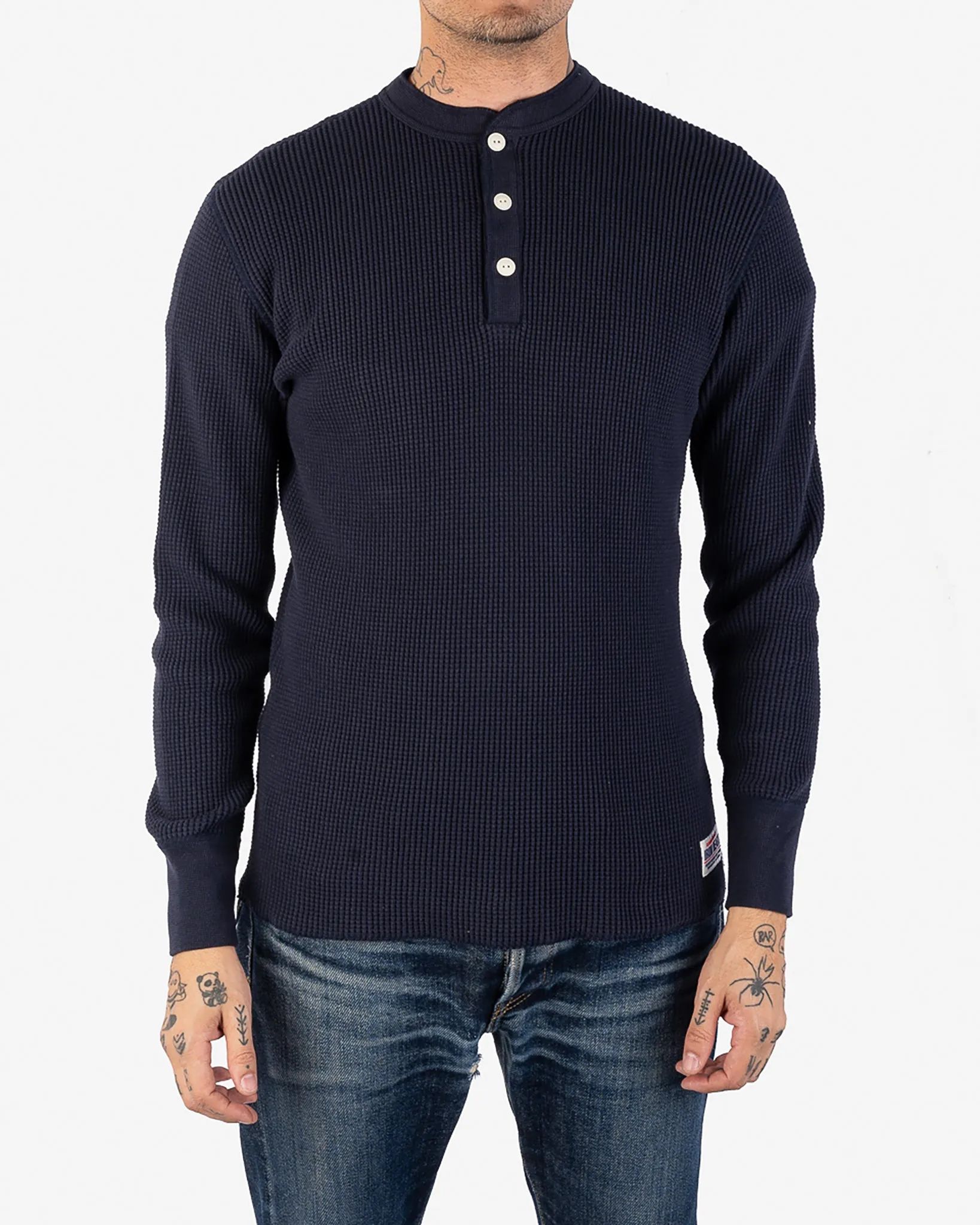 Waffle Knit Long Sleeved Thermal Henley - Navy sold by Iron Heart product image thumbnail 2