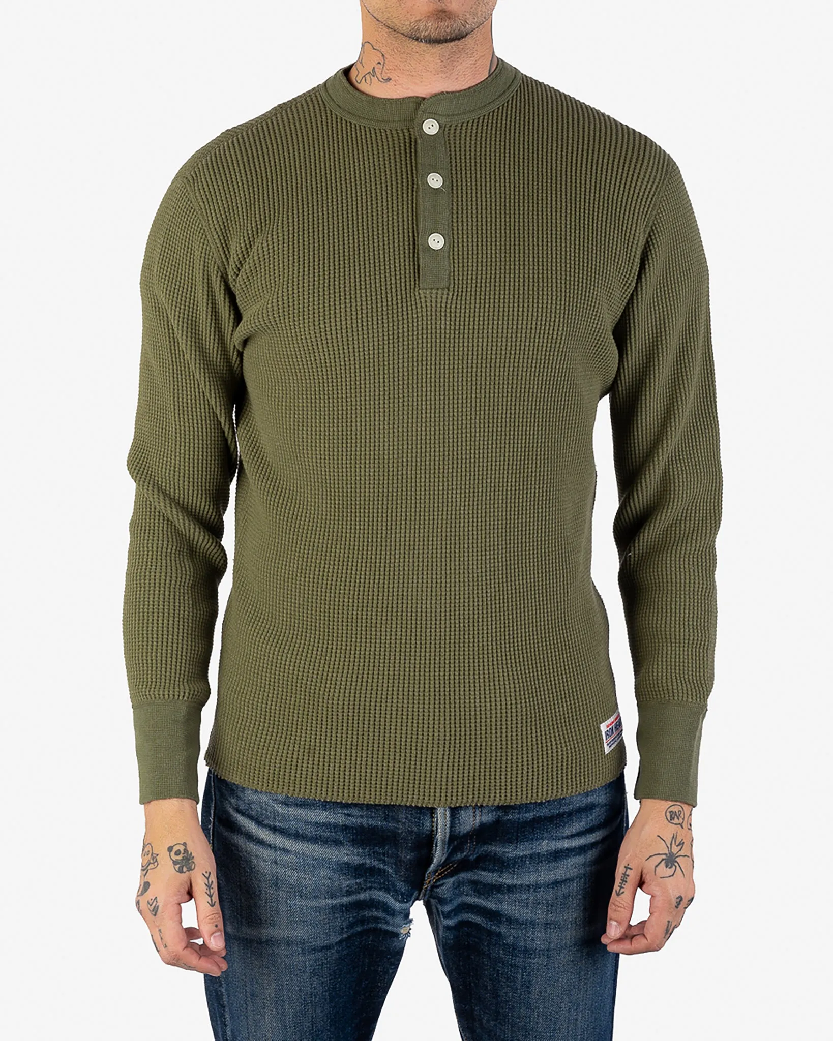 Waffle Knit Long Sleeved Thermal Henley - Olive sold by Iron Heart product image thumbnail 2
