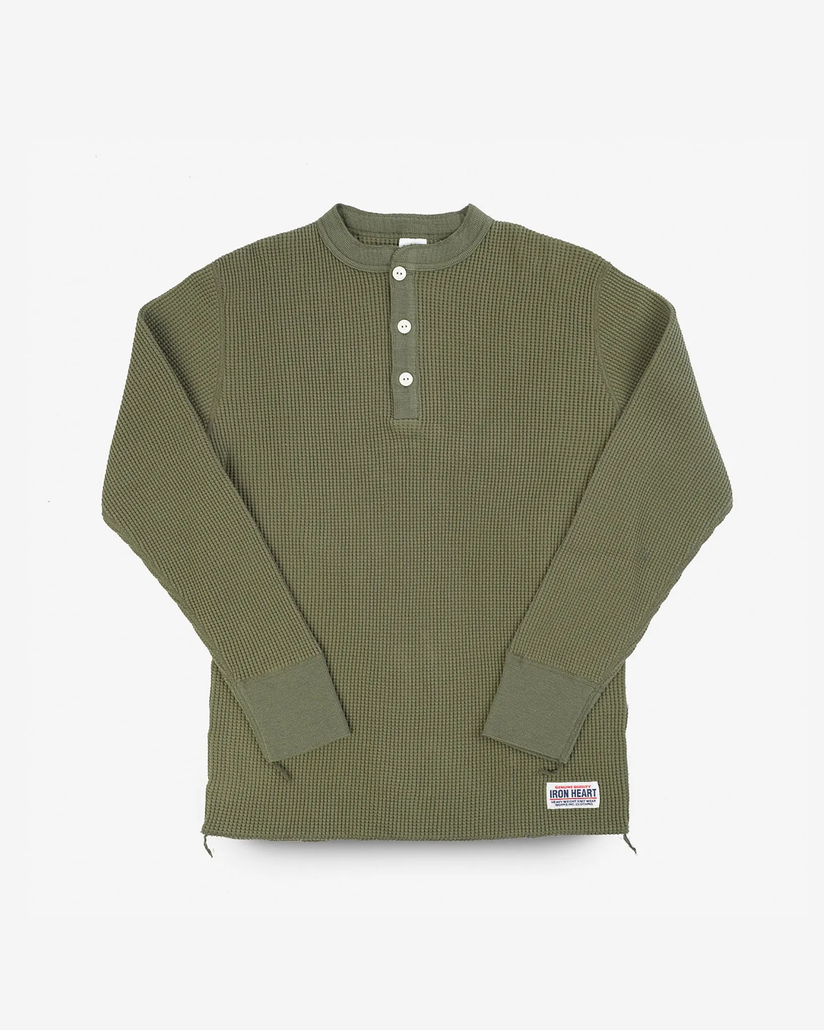 Waffle Knit Long Sleeved Thermal Henley - Olive sold by Iron Heart