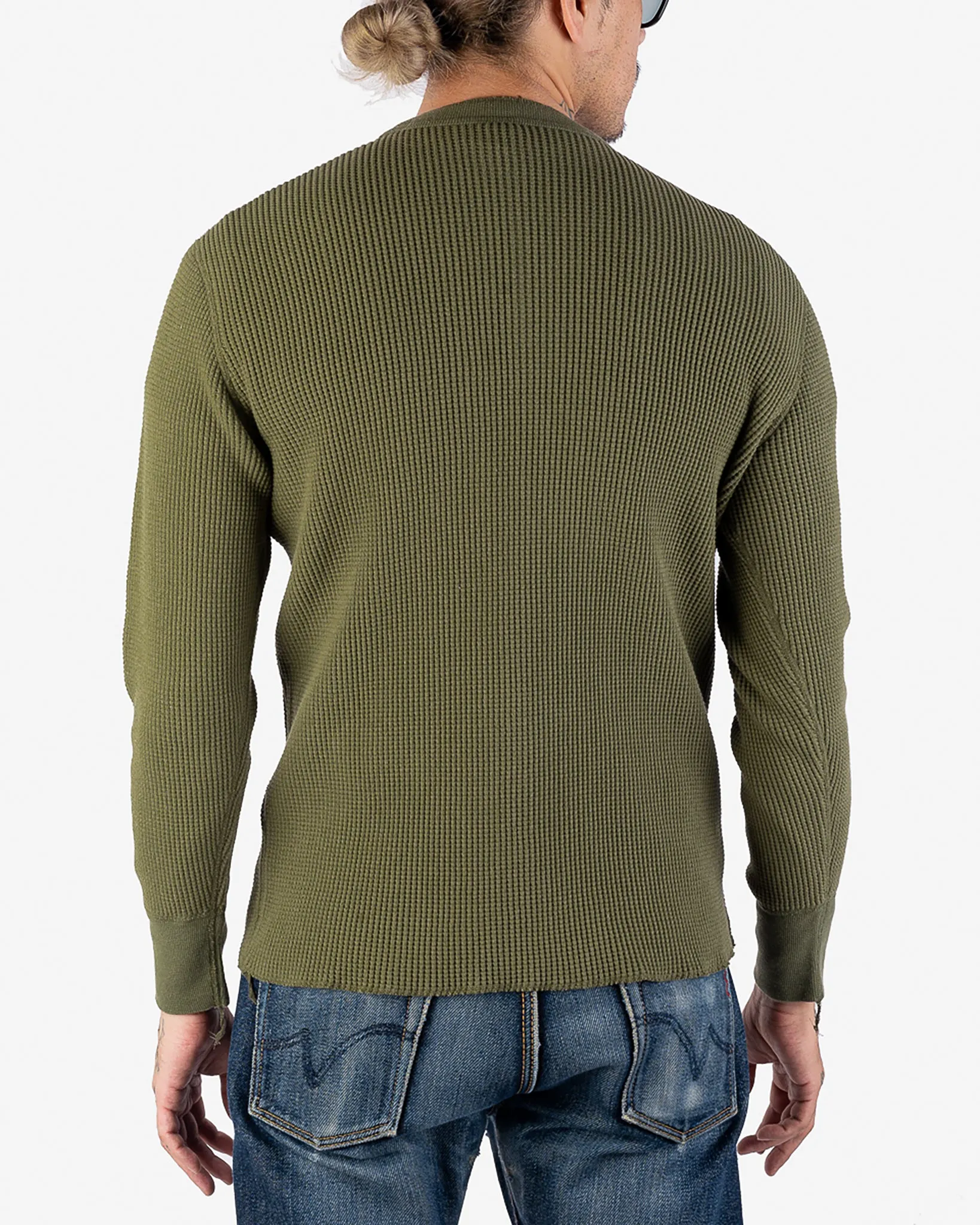 Waffle Knit Long Sleeved Thermal Henley - Olive sold by Iron Heart product image thumbnail 3
