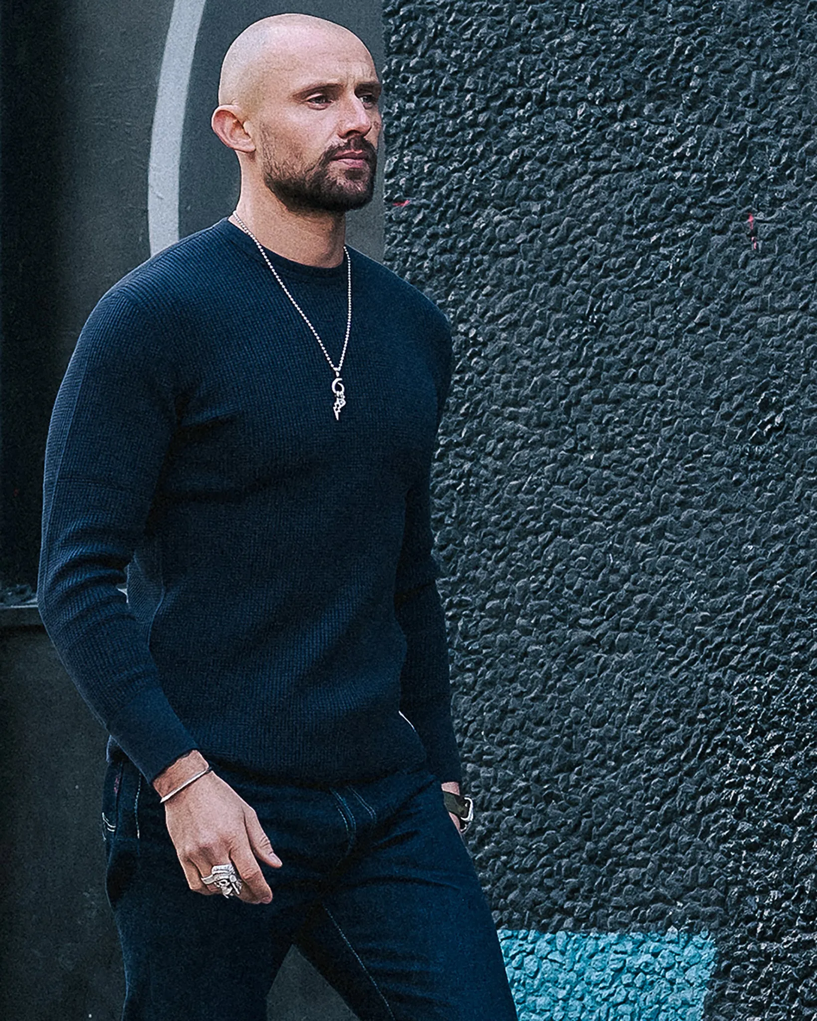 Waffle Knit Long Sleeved Crew Neck Thermal Top - Navy sold by Iron Heart product image thumbnail 4