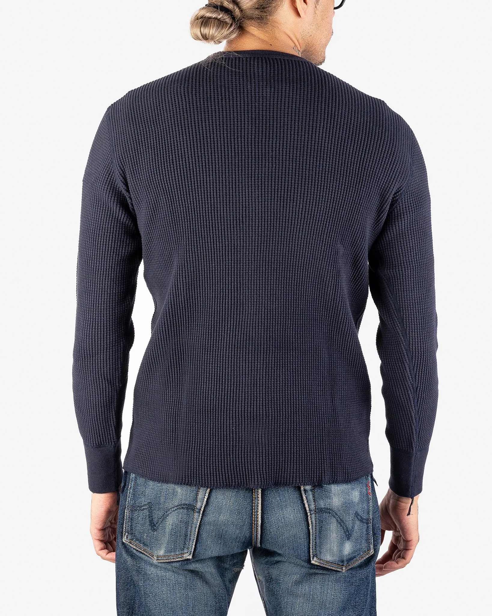 Waffle Knit Long Sleeved Crew Neck Thermal Top - Navy sold by Iron Heart product image thumbnail 3