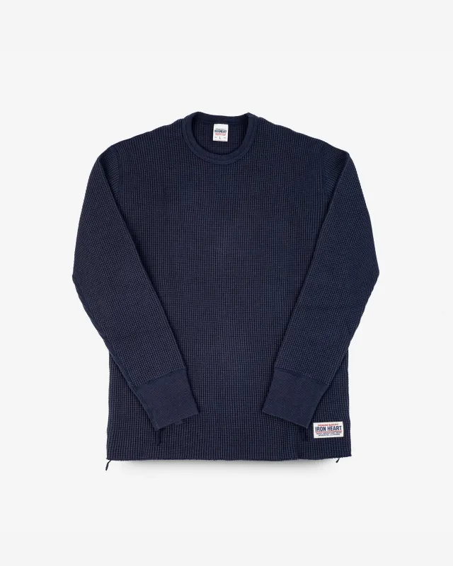 Waffle Knit Long Sleeved Crew Neck Thermal Top - Navy sold by Iron Heart