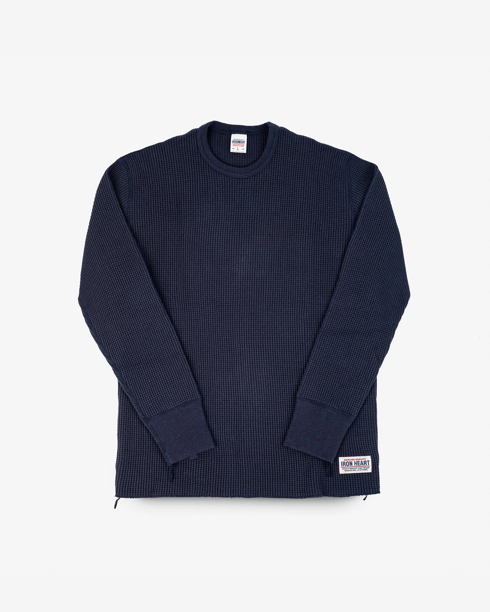 Waffle Knit Long Sleeved Crew Neck Thermal Top - Navy sold by Iron Heart