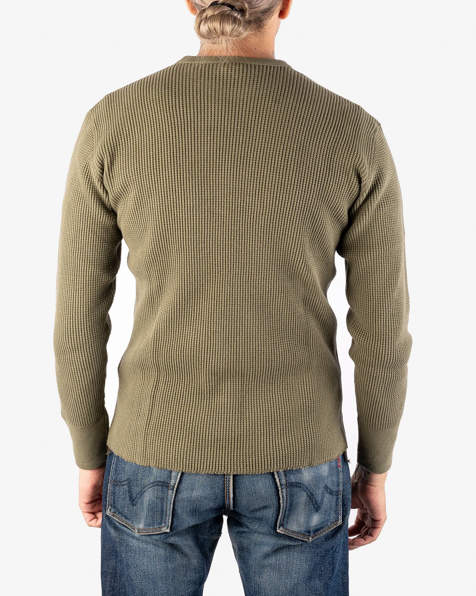 Waffle Knit Long Sleeved Crew Neck Thermal Top - Olive sold by Iron Heart product image thumbnail 3