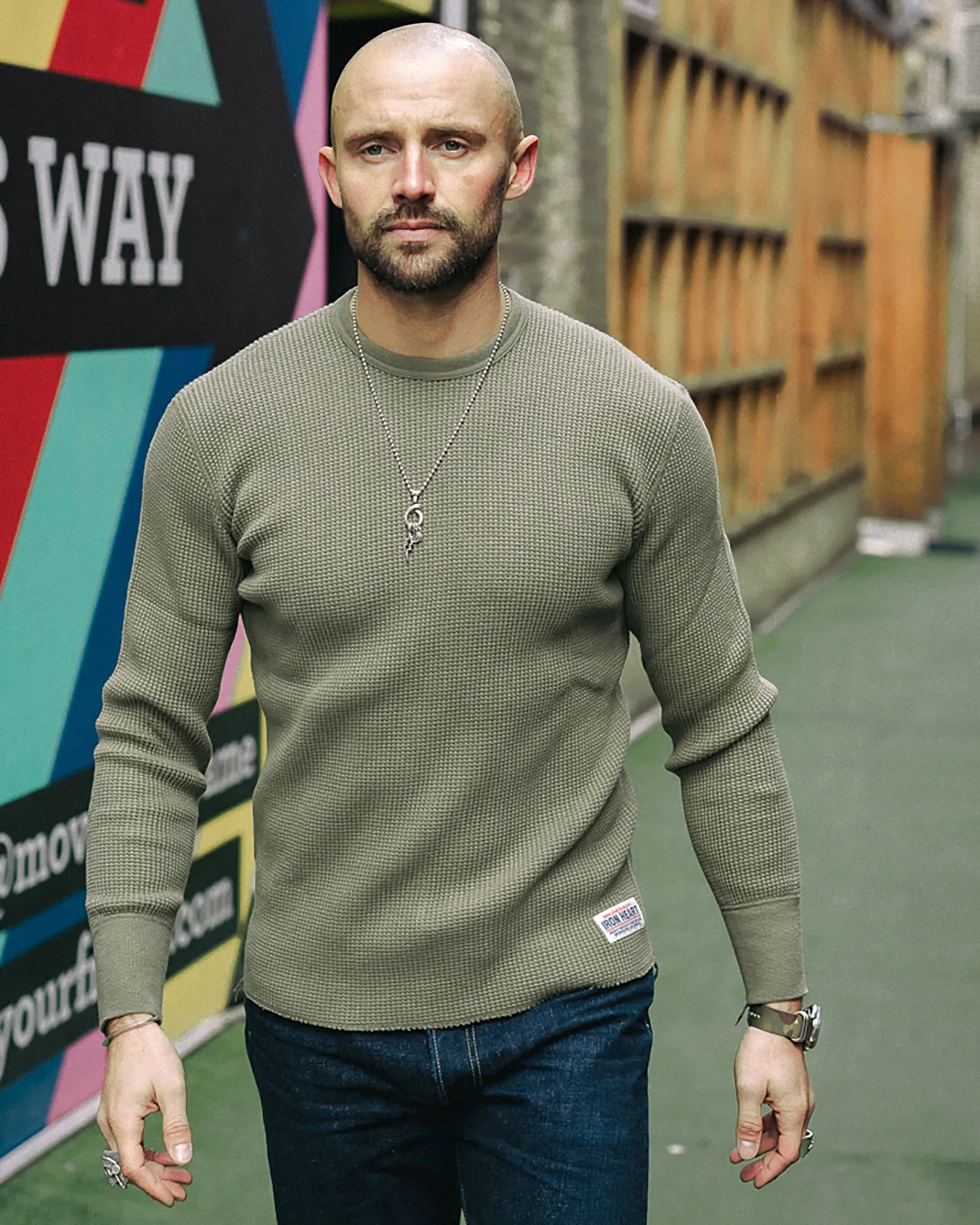 Waffle Knit Long Sleeved Crew Neck Thermal Top - Olive sold by Iron Heart product image thumbnail 4