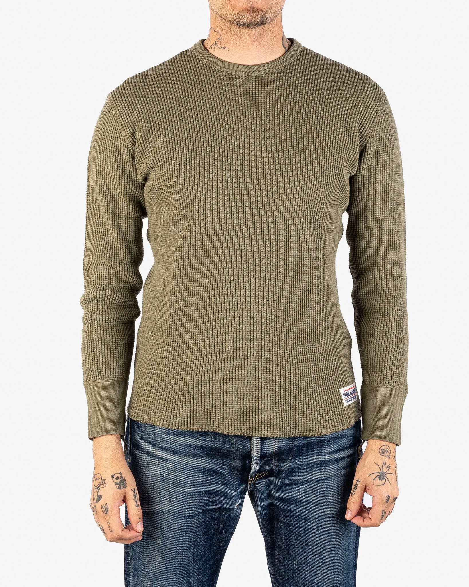 Waffle Knit Long Sleeved Crew Neck Thermal Top - Olive sold by Iron Heart product image thumbnail 2