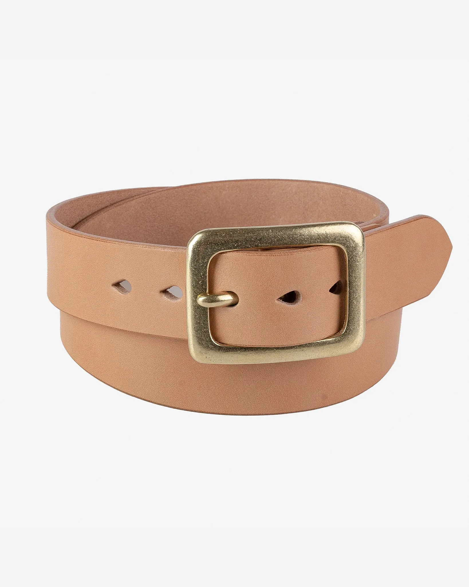 Heavy Duty "Tochigi" Leather Belt with Brass Garrison Buckle - Natural sold by Iron Heart