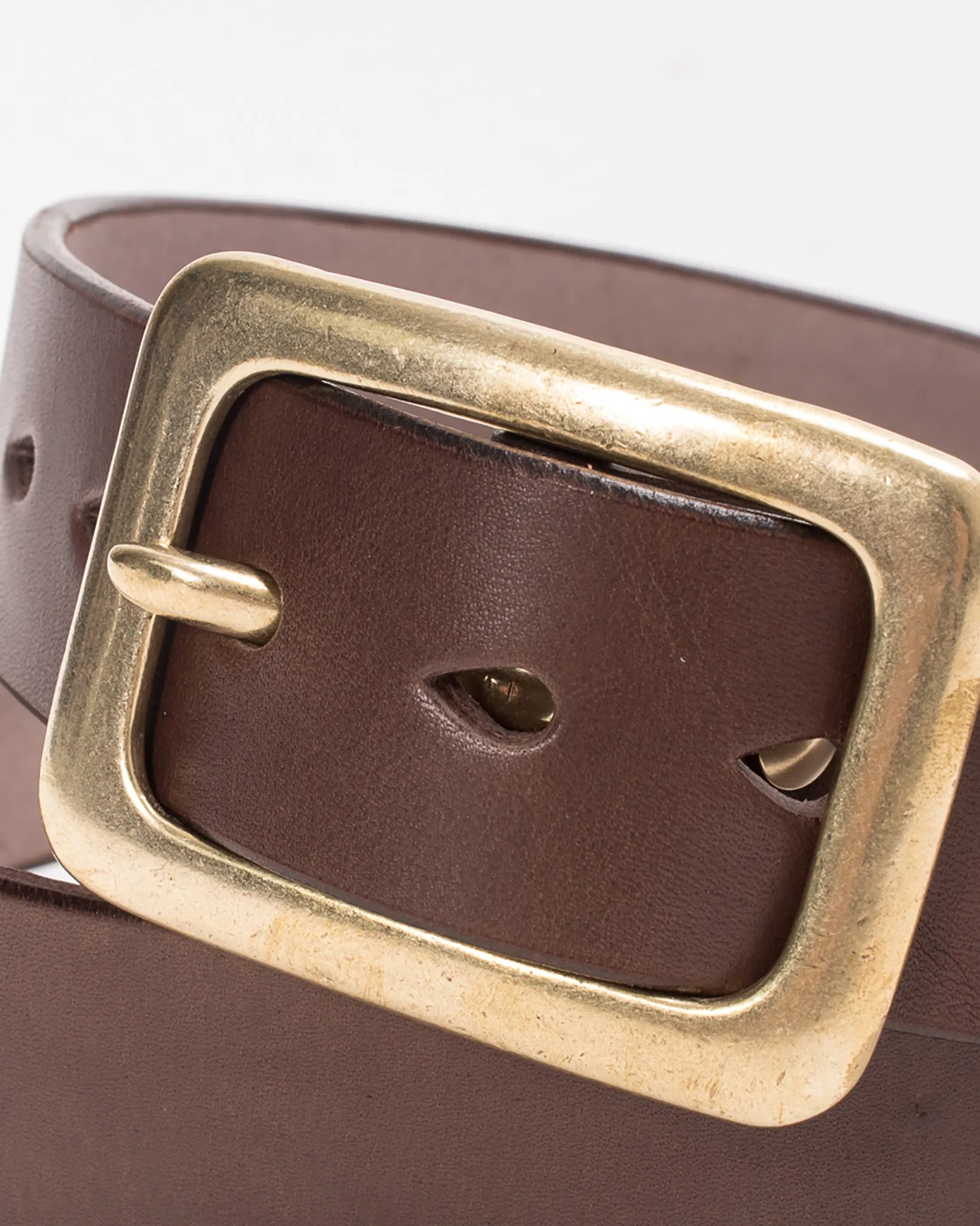 Heavy Duty "Tochigi" Leather Belt with Brass Garrison Buckle - Brown sold by Iron Heart product image thumbnail 2