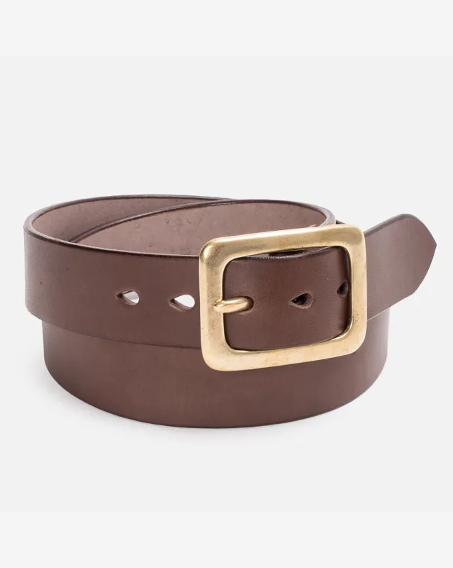 Heavy Duty "Tochigi" Leather Belt with Brass Garrison Buckle - Brown sold by Iron Heart
