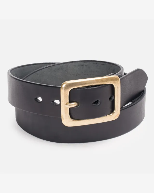 Heavy Duty "Tochigi" Leather Belt with Brass Garrison Buckle - Black sold by Iron Heart