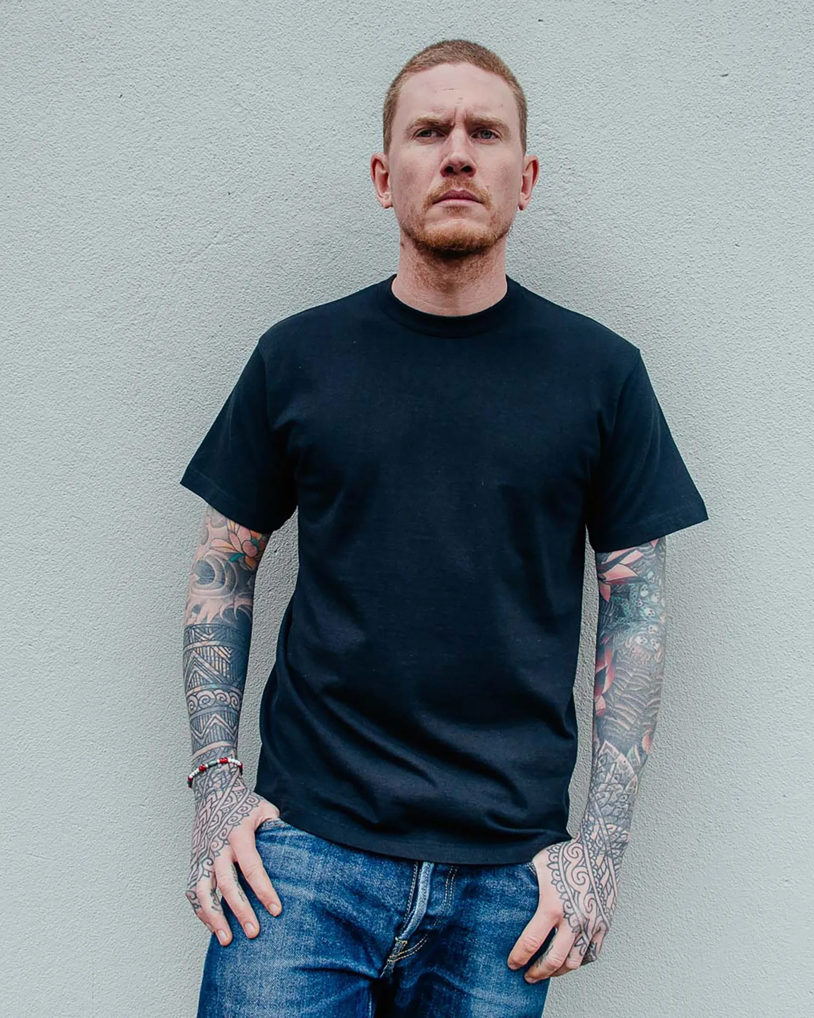 6.5oz Loopwheel Crew Neck T-Shirt with longer body - Black sold by Iron Heart product image thumbnail 4