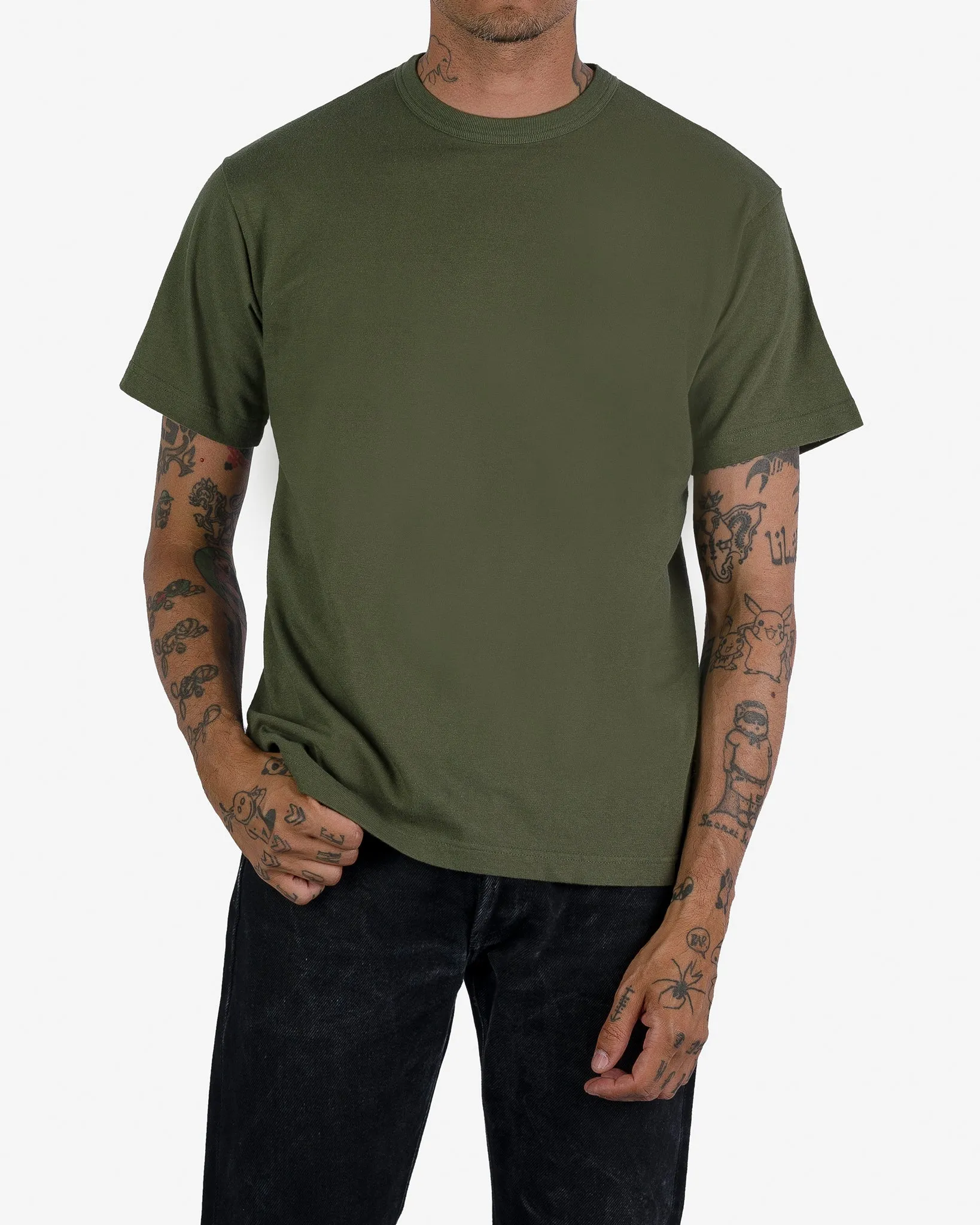 6.5oz Loopwheel Crew Neck T-Shirt with longer body - Olive sold by Iron Heart product image thumbnail 2
