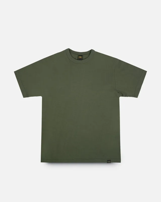 6.5oz Loopwheel Crew Neck T-Shirt with longer body - Olive sold by Iron Heart