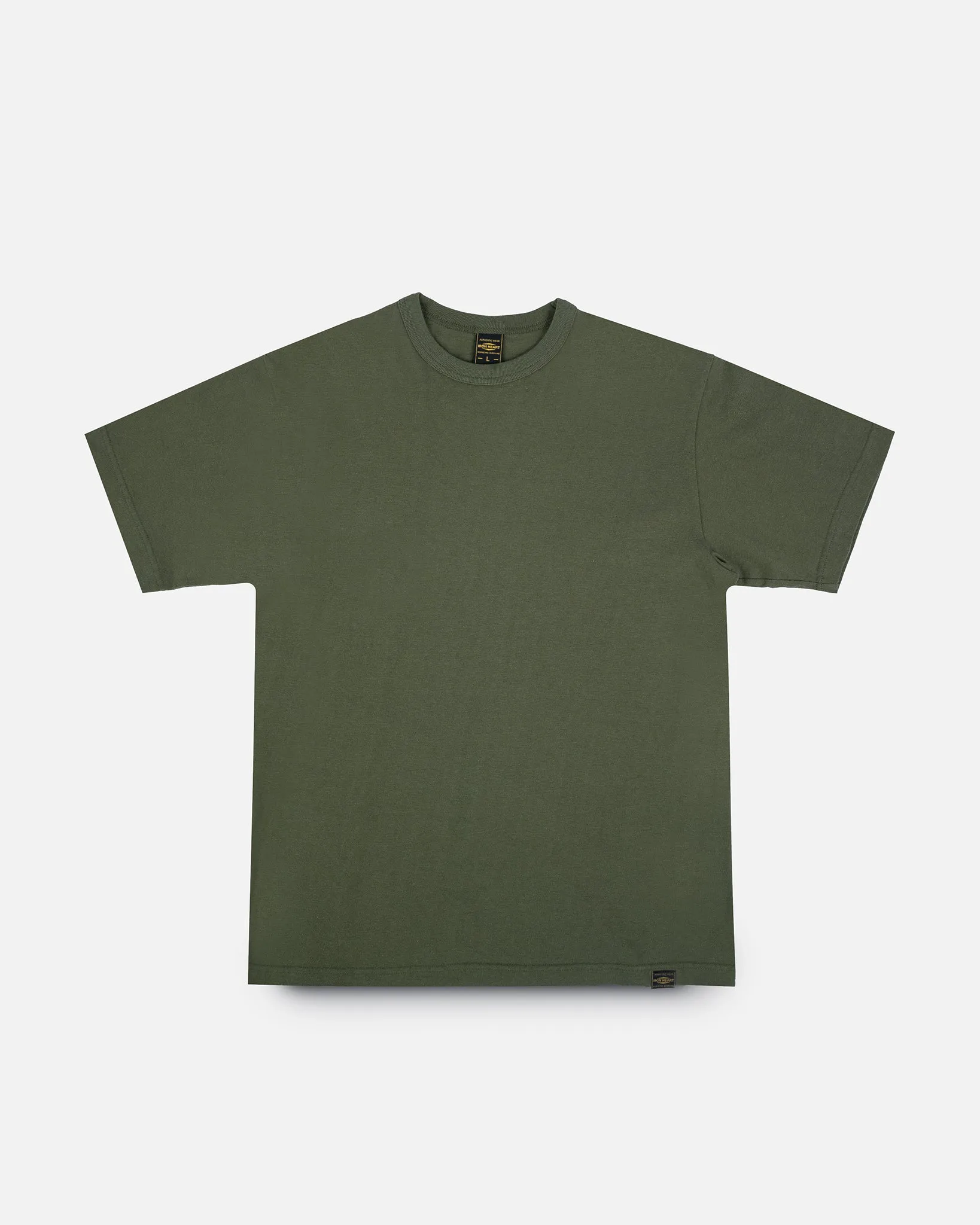 6.5oz Loopwheel Crew Neck T-Shirt with longer body - Olive sold by Iron Heart