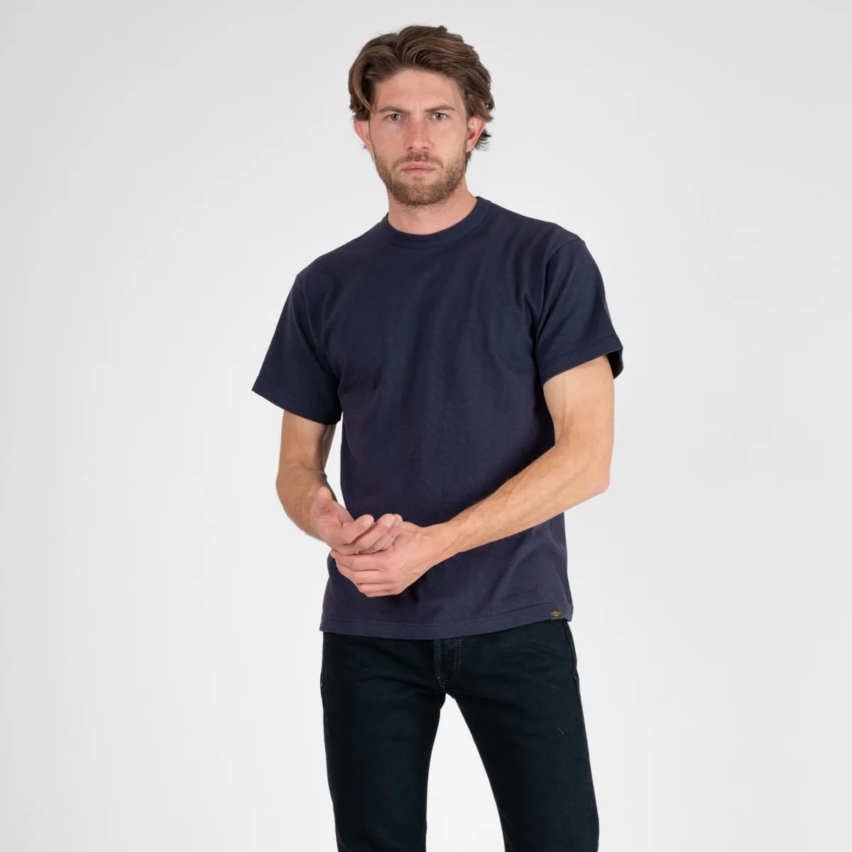 6.5oz Loopwheel Crew Neck T-Shirt with longer body - Navy sold by Iron Heart product image thumbnail 2