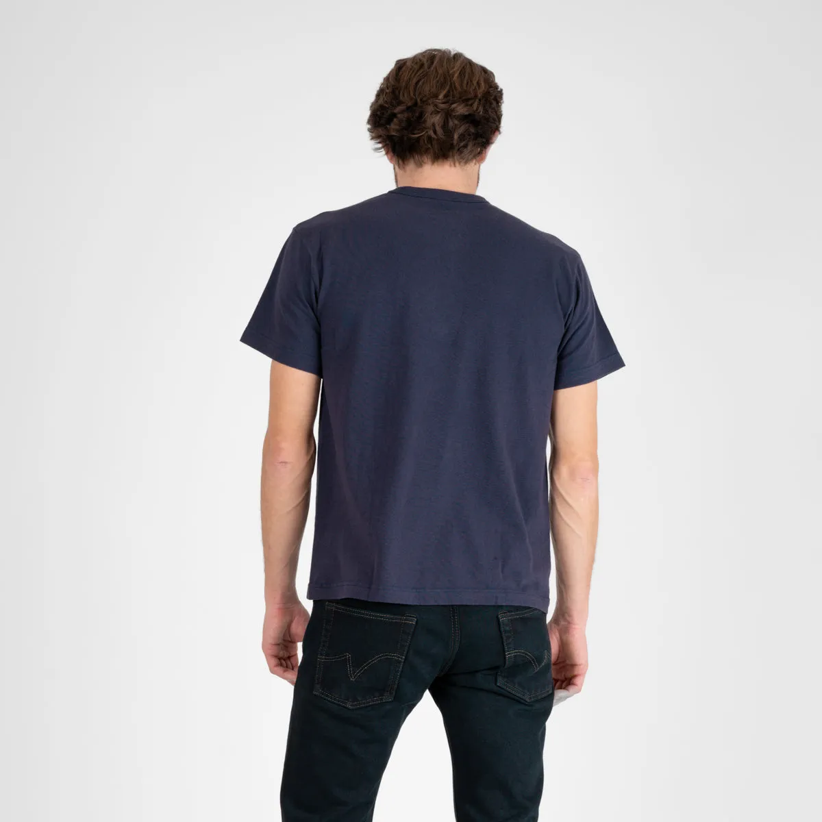 6.5oz Loopwheel Crew Neck T-Shirt with longer body - Navy sold by Iron Heart product image thumbnail 3