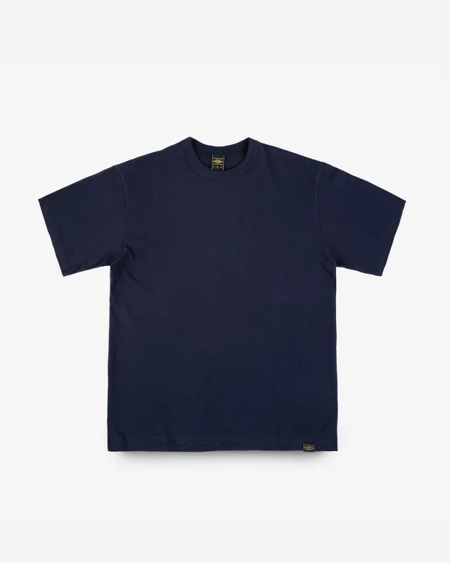 6.5oz Loopwheel Crew Neck T-Shirt with longer body - Navy sold by Iron Heart