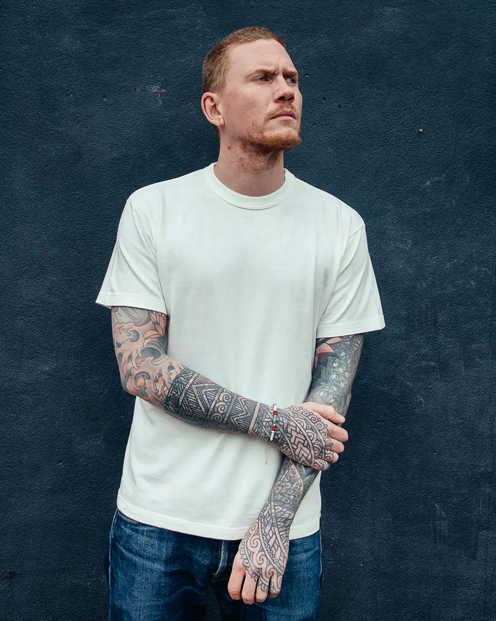 6.5oz Loopwheel Crew Neck T-Shirt with longer body - White sold by Iron Heart product image thumbnail 4