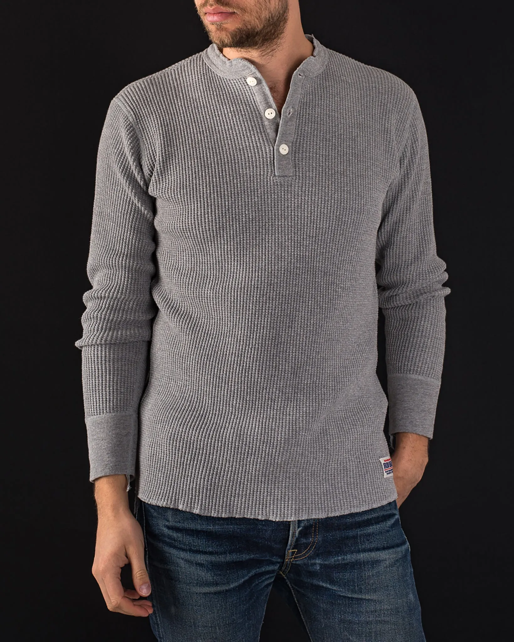 Waffle Knit Long Sleeved Thermal Henley - Grey sold by Iron Heart product image thumbnail 4